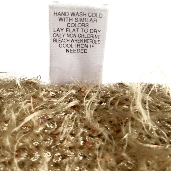Chelsea & Violet Fuzzy Sweater Taupe Gold Crew Neck Sequin Pullover Women Large - Picture 10 of 10